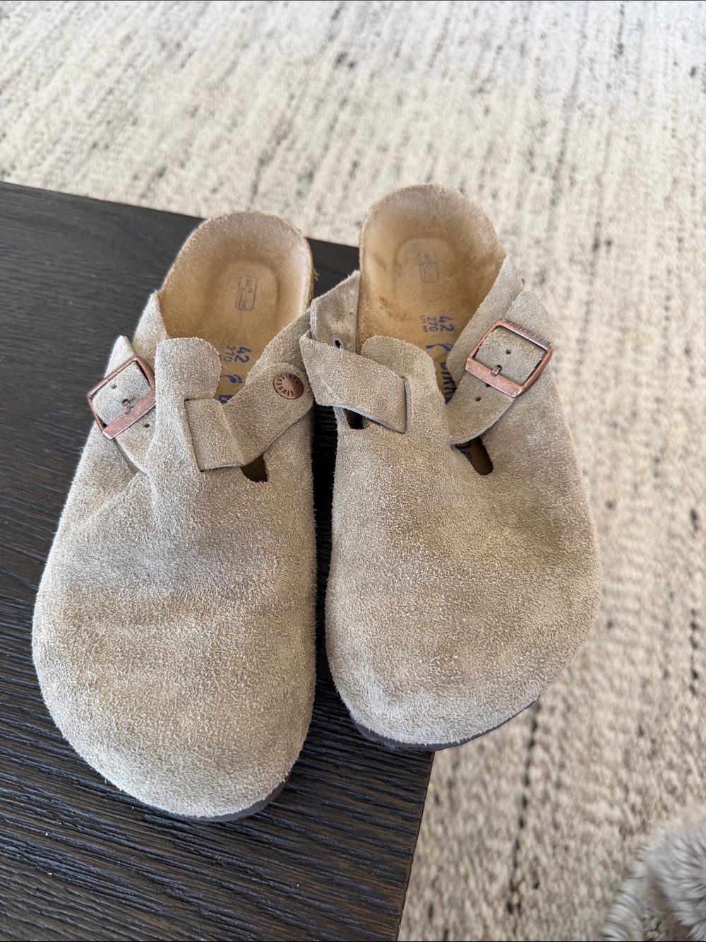 Birkenstock Taupe Suede Slip-On Clogs with Buckle